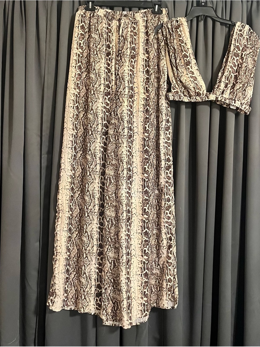 Fashion Nova Snake-Print Maxi Two-Piece pants in Brown